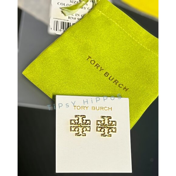 Tory Burch Gold Britten Logo Stud Earrings - Picture 6 of 6